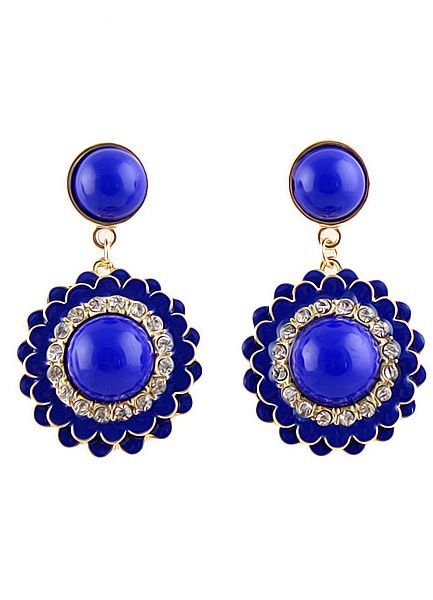 Brincos com Pedra Azul Flores Dourado