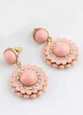 Brincos com Pedra Pink Flores Dourado