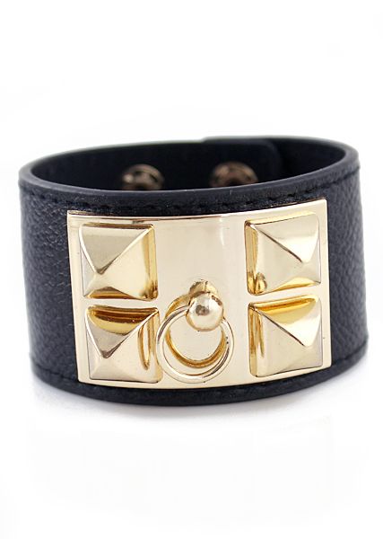 Bracelete em Couro com Dourado