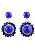 Brincos com Pedra Azul Flores Dourado