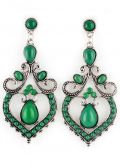 Brincos com Pedra Verde Retro Prata