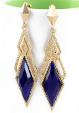 Brincos com Pedra Azul Geometric Dourado