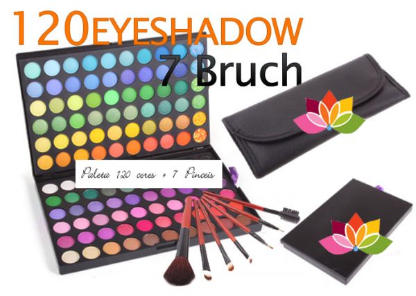 COMBO Paleta de Sombras Coloridas 120 cores + Kit 7 Pincéis