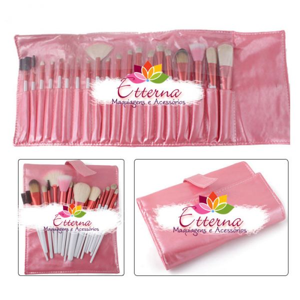 Kit de Pincéis Rosa com Branco 20 peças