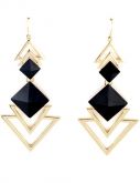 Brincos Pedra Preta Geometric Dourado