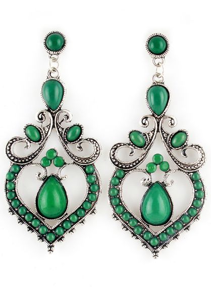 Brincos com Pedra Verde Retro Prata